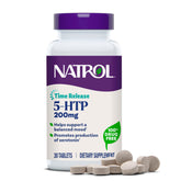Natrol 5-HTP: botella con tabletas para apoyo al estado de ánimo.