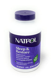 Natrol Descanso y Restauración, botella con cápsulas para un sueño reparador.