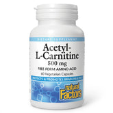 Natural Factors Acetil-L-Carnitina 500 mg en botella, posible impulso de energía diaria.