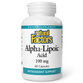 Natural Factors Acido alfa-lipoico 100 mg, caja visible, soporte antioxidante diario