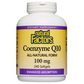 Natural Factors Coenzima Q10: botella de cápsulas blandas para mayor absorción.