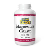Natural Factors Magnesio Citrato 150 mg en cápsulas para apoyar músculos y corazón