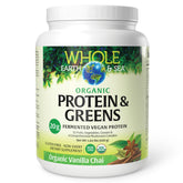Frasco de Natural Factors Whole Earth & Sea proteina fermentada en polvo para batidos veganos.
