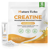 Nature Echo Creatina Monohidrato Micronizada en paquetes de 5 g, ideal para uso diario y viaje.