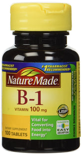 Nature Made B-1 100 mg tabletas en botella, apoyo a la energía diaria.