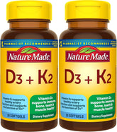 Nature Made D3 K2: botella con cápsulas para soporte inmunológico y huesos fuertes