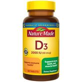 Nature Made Vitamina D3 2000 IU, botella frontal, apoyo para huesos y sistema inmune