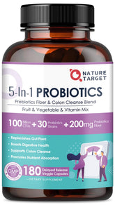 Nature Target Probiotics empaquetado con cápsulas veganas para uso diario.