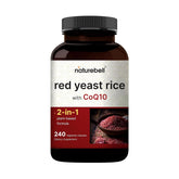 NatureBell Arroz de levadura roja con CoQ10, botella visible para soporte cardiovascular.