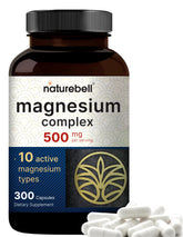 NatureBell Magnesium Complex 500mg, botella de cápsulas para apoyo diario de magnesio.