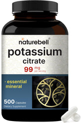 NatureBell Potassium Citrate, botella frontal, fuente de potasio para uso diario