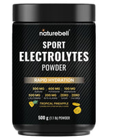NatureBell Sport Electrolytes en polvo, sabor piña tropical, favorece la hidratación rápida durante entrenamientos.