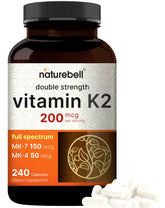 NatureBell Vitamin K2-240 cápsulas en frasco para apoyo diario de la salud ósea