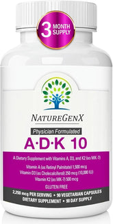 NatureGenX ADK10 botella frente: vista clara para confirmar dosis diaria.