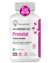 NatureGenX Methyl Prenatal en botella, apoya bienestar materno y desarrollo fetal.
