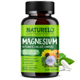 Naturelo magnesio glicinato frasco con vegetales orgánicos para apoyo muscular suave
