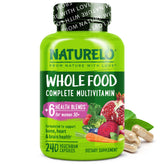 Naturelo multivitaminas para mujeres 50+, botella mostrando nutrición diaria de origen vegetal.