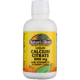 Nature's Blend Calcio Citrato con D3, botella frontal para ingesta diaria.