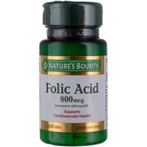 Nature's Bounty ácido fólico 800 mcg en botella, apoya la salud cardiovascular.