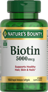 Nature's Bounty Biotina, botella con liberación rápida para cabello saludable.