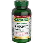 Nature's Bounty calcio absorbible 1200mg con D3 1000UI, cápsulas suaves para uso diario.