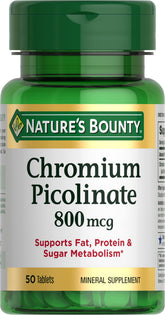 Nature's Bounty cromo-picolinato 800 mcg, tableta para apoyar metabolismo de carbohidratos