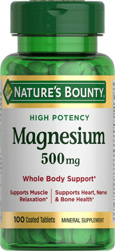 Nature's Bounty Magnesio: tableta recubierta en botella para apoyar huesos y músculos.