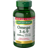 Nature's Bounty Omega-3-6-9, cápsulas blandas para bienestar diario.