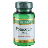 Nature's Bounty potasio gluconato 99 mg frasco frontal, contribuye al equilibrio de líquidos.