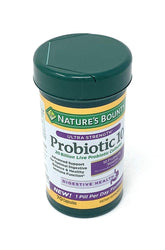 Nature's Bounty Ultra Strength Probiotic 10 frontal del envase, favorece el equilibrio digestivo diario
