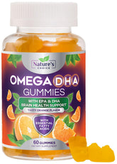 Nature's Choice Omega 3 gomitas envase naranja para uso diario y sabor agradable