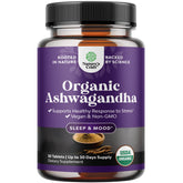 Natures Craft Ashwagandha: tabletas orgánicas en botella para apoyo al estado de ánimo.
