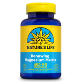 Nature's Life Renewing Magnesium Malate 400 mg, botella visible, soporte para músculos y huesos.