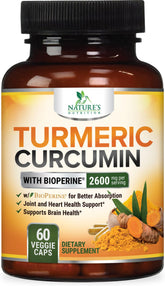 Nature's Nutrition Curcuma cápsulas frente: soporte articular diario y fácil de incorporar.