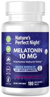 Nature's Perfect Night melatonina 10 mg, tableta vista cercana para descanso