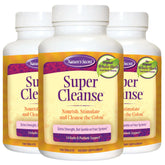 Nature's Secret Super Cleanse, botella vertiendo, apoyo a la limpieza interna suave.