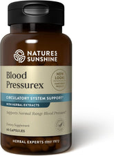 Nature's Sunshine Blood Pressurex cápsulas frente: posible apoyo a mantener la presión arterial en rango normal.