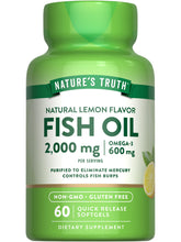 Nature's Truth Aceite de pescado Omega-3 2000 mg en botella; posible apoyo al bienestar diario.