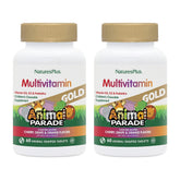NaturesPlus Animal Parade Gold, botella frontal, multivitamínico infantil, apoyo diario para niños.