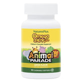 NaturesPlus Animal Parade Omega 3/6/9 para niños, botella sabor limon, apoyo potencial a la salud inmunitaria.