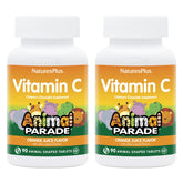 NaturesPlus Animal Parade vitamina C para niños, tabletas con forma de animal, sabor naranja, uso diario.