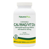 NaturesPlus calcio magnesio vitamina D3 K2, tabletas masticables de vainilla para huesos