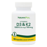 NaturesPlus D3K2 cápsulas vegetarianas en bote para uso diario.