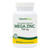 NaturesPlus Mega Zinc tableta 100 mg, apoyo inmune y absorción mejorada.