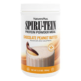 NaturesPlus SPIRU-TEIN envase chocolate mantequilla de cacahuate, perfecto para iniciar el día.
