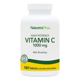 NaturesPlus Vitamina C 1000 mg con rosa mosqueta, etiqueta clara, soporte inmunitario.