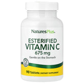 NaturesPlus Vitamina C Esterificada 675 mg, botella de tabletas, apoyo suave para el estómago.