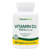 NaturesPlus Vitamina D3 5000 UI cápsulas suaves, apoyo a la salud ósea