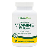 NaturesPlus Vitamina E 400 UI en bote carob, masticables para uso diario.