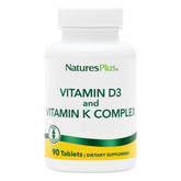 NaturesPlus Vitaminas D3 y K2, tabletas en botella, apoyo a la salud ósea